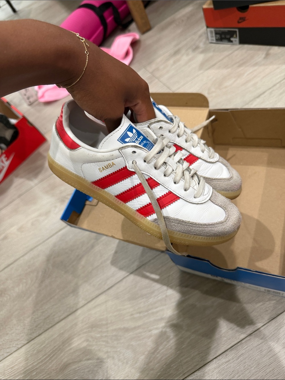 adidas Samba White Sneakers with Red Stripes and Gum Sole
